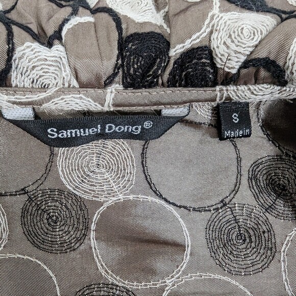 Samuel Dong Womens Circle Pattern Ruffle Blazer Jacker Brown White Black S - Picture 4 of 5